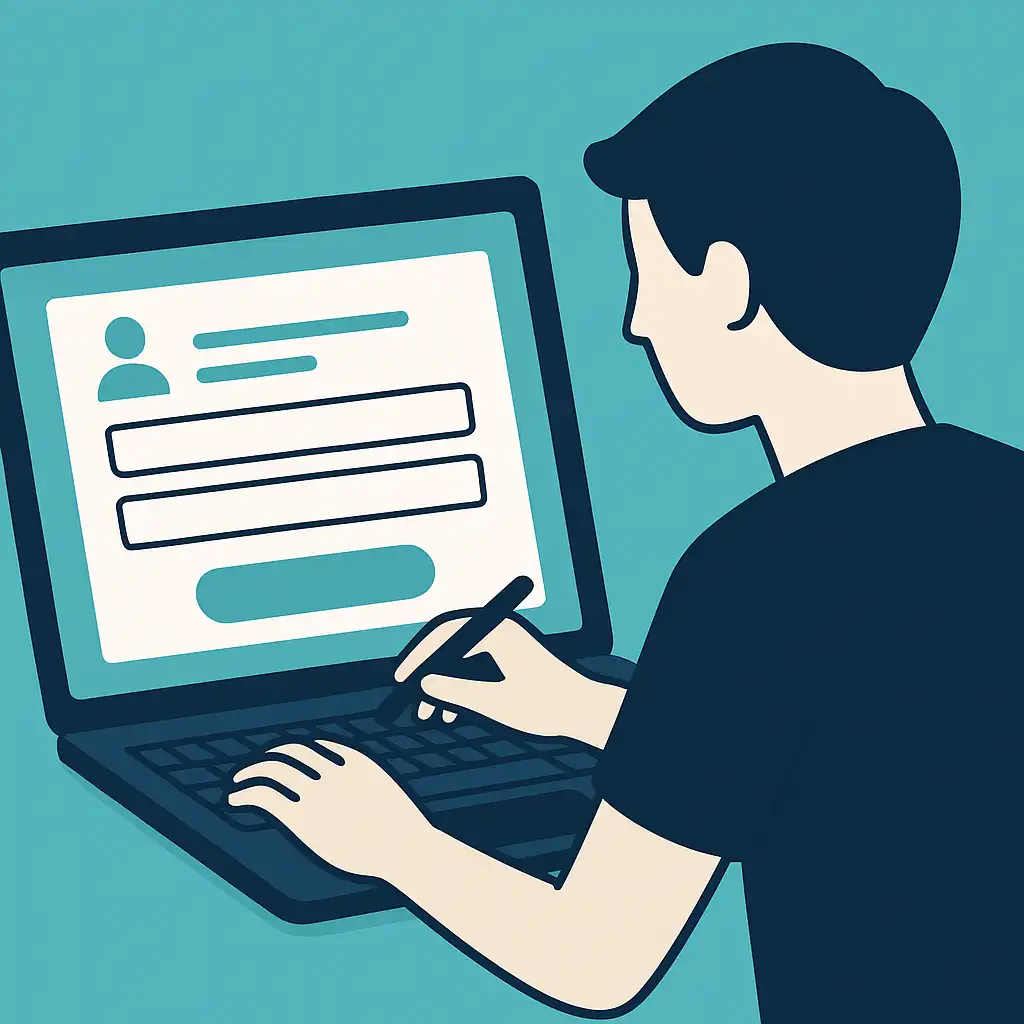 Illustration of a player filling in a registration form